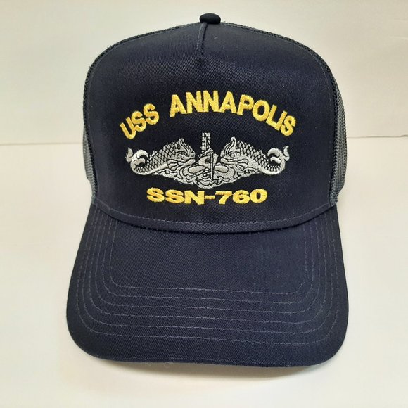 USS Annapolis SSN-760 U.S Navy Ship Boat Hat Cap Mesh Snapback Blue Curved Bill - Picture 1 of 4
